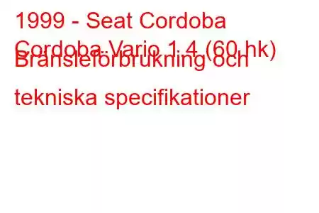 1999 - Seat Cordoba
Cordoba Vario 1.4 (60 hk) Bränsleförbrukning och tekniska specifikationer