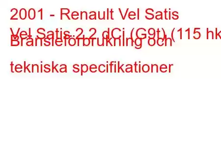 2001 - Renault Vel Satis
Vel Satis 2.2 dCi (G9t) (115 hk) Bränsleförbrukning och tekniska specifikationer