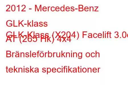 2012 - Mercedes-Benz GLK-klass
GLK-Klass (X204) Facelift 3.0d AT (265 Hk) 4x4 Bränsleförbrukning och tekniska specifikationer