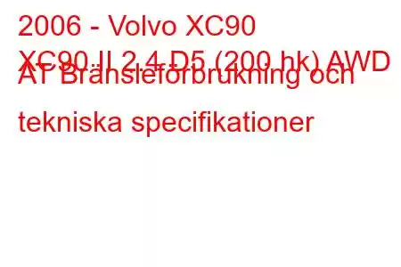 2006 - Volvo XC90
XC90 II 2.4 D5 (200 hk) AWD AT Bränsleförbrukning och tekniska specifikationer