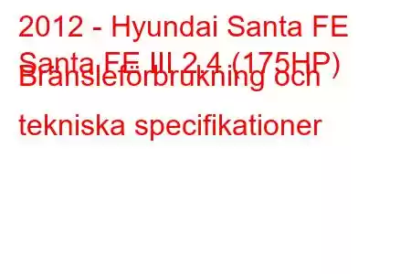 2012 - Hyundai Santa FE
Santa FE III 2.4 (175HP) Bränsleförbrukning och tekniska specifikationer