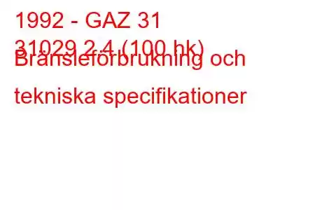 1992 - GAZ 31
31029 2,4 (100 hk) Bränsleförbrukning och tekniska specifikationer