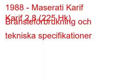 1988 - Maserati Karif
Karif 2,8 (225 Hk) Bränsleförbrukning och tekniska specifikationer