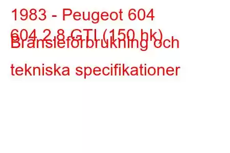 1983 - Peugeot 604
604 2.8 GTI (150 hk) Bränsleförbrukning och tekniska specifikationer