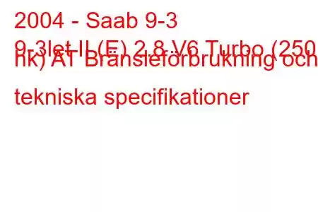 2004 - Saab 9-3
9-3let II (E) 2.8 V6 Turbo (250 hk) AT Bränsleförbrukning och tekniska specifikationer