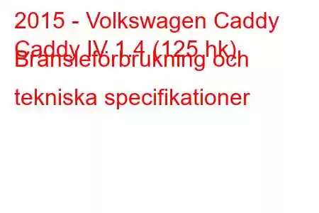 2015 - Volkswagen Caddy
Caddy IV 1.4 (125 hk) Bränsleförbrukning och tekniska specifikationer