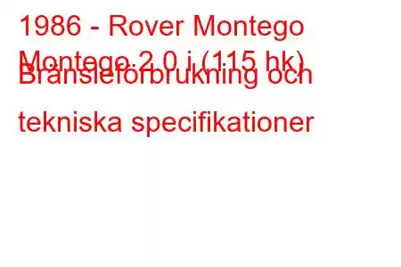 1986 - Rover Montego
Montego 2.0 i (115 hk) Bränsleförbrukning och tekniska specifikationer