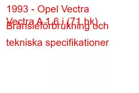 1993 - Opel Vectra
Vectra A 1,6 i (71 hk) Bränsleförbrukning och tekniska specifikationer