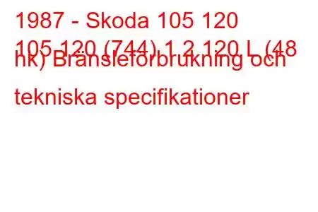 1987 - Skoda 105 120
105 120 (744) 1,2 120 L (48 hk) Bränsleförbrukning och tekniska specifikationer