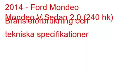 2014 - Ford Mondeo
Mondeo V Sedan 2.0 (240 hk) Bränsleförbrukning och tekniska specifikationer