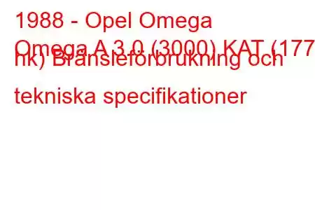 1988 - Opel Omega
Omega A 3.0 (3000) KAT (177 hk) Bränsleförbrukning och tekniska specifikationer