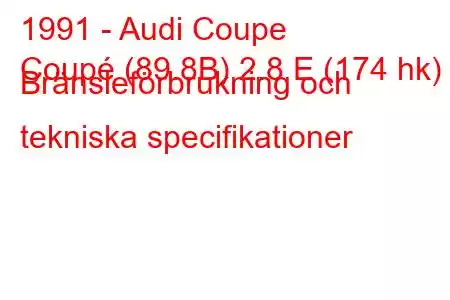 1991 - Audi Coupe
Coupé (89.8B) 2.8 E (174 hk) Bränsleförbrukning och tekniska specifikationer