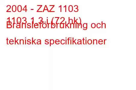 2004 - ZAZ 1103
1103 1,3 i (72 hk) Bränsleförbrukning och tekniska specifikationer