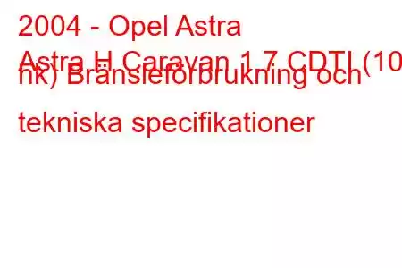 2004 - Opel Astra
Astra H Caravan 1.7 CDTI (100 hk) Bränsleförbrukning och tekniska specifikationer