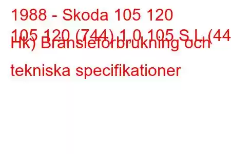 1988 - Skoda 105 120
105 120 (744) 1,0 105 S,L (44 Hk) Bränsleförbrukning och tekniska specifikationer