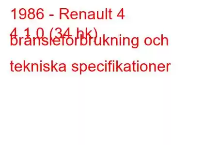 1986 - Renault 4
4 1,0 (34 hk) bränsleförbrukning och tekniska specifikationer