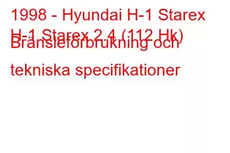 1998 - Hyundai H-1 Starex
H-1 Starex 2.4 (112 Hk) Bränsleförbrukning och tekniska specifikationer