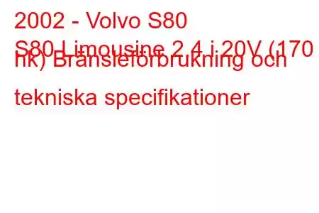 2002 - Volvo S80
S80 Limousine 2.4 i 20V (170 hk) Bränsleförbrukning och tekniska specifikationer