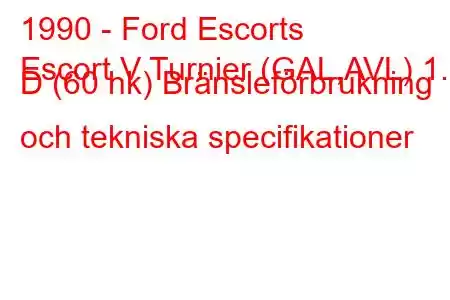 1990 - Ford Escorts
Escort V Turnier (GAL,AVL) 1.8 D (60 hk) Bränsleförbrukning och tekniska specifikationer