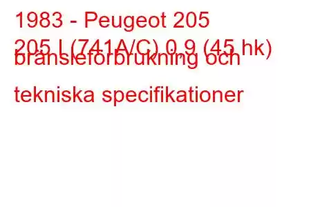 1983 - Peugeot 205
205 I (741A/C) 0,9 (45 hk) bränsleförbrukning och tekniska specifikationer