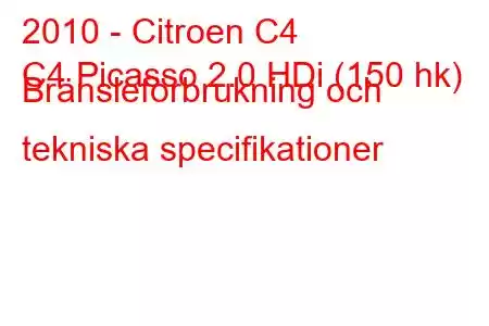 2010 - Citroen C4
C4 Picasso 2.0 HDi (150 hk) Bränsleförbrukning och tekniska specifikationer