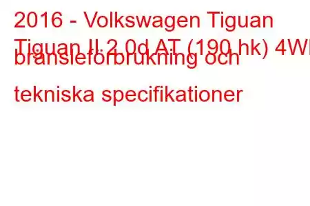 2016 - Volkswagen Tiguan
Tiguan II 2.0d AT (190 hk) 4WD bränsleförbrukning och tekniska specifikationer