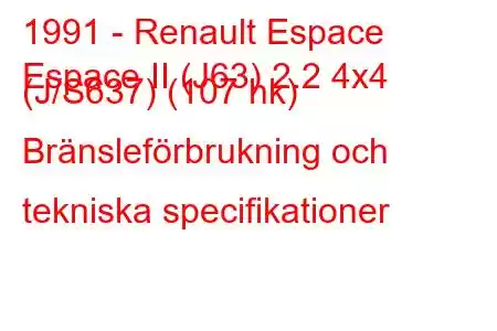 1991 - Renault Espace
Espace II (J63) 2.2 4x4 (J/S637) (107 hk) Bränsleförbrukning och tekniska specifikationer