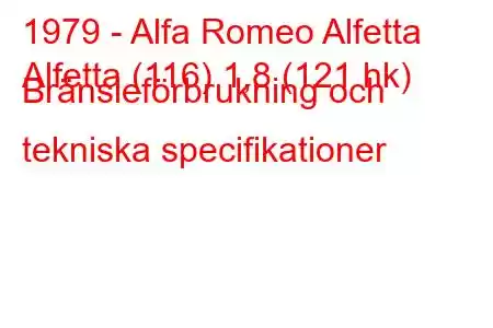 1979 - Alfa Romeo Alfetta
Alfetta (116) 1,8 (121 hk) Bränsleförbrukning och tekniska specifikationer