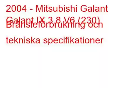 2004 - Mitsubishi Galant
Galant IX 3.8 V6 (230) Bränsleförbrukning och tekniska specifikationer