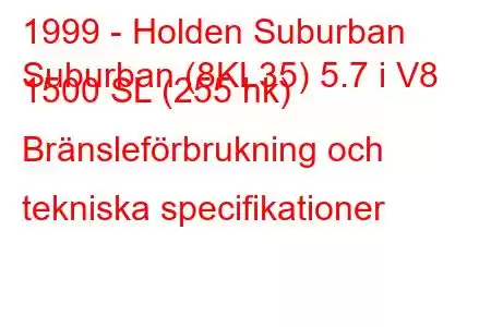 1999 - Holden Suburban
Suburban (8KL35) 5.7 i V8 1500 SL (255 hk) Bränsleförbrukning och tekniska specifikationer