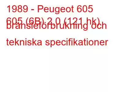 1989 - Peugeot 605
605 (6B) 2,0 (121 hk) bränsleförbrukning och tekniska specifikationer