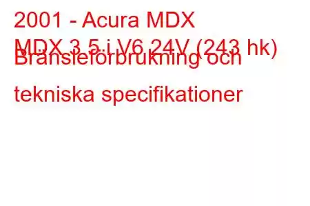 2001 - Acura MDX
MDX 3.5 i V6 24V (243 hk) Bränsleförbrukning och tekniska specifikationer