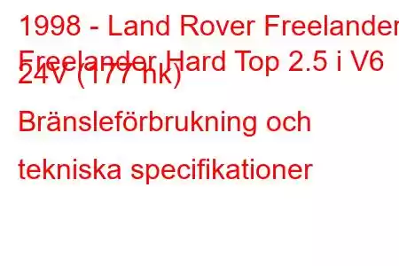 1998 - Land Rover Freelander
Freelander Hard Top 2.5 i V6 24V (177 hk) Bränsleförbrukning och tekniska specifikationer