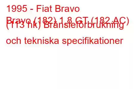 1995 - Fiat Bravo
Bravo (182) 1,8 GT (182.AC) (113 hk) Bränsleförbrukning och tekniska specifikationer