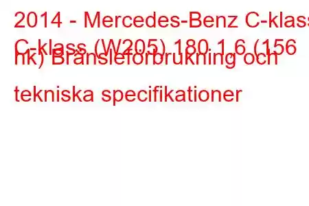 2014 - Mercedes-Benz C-klass
C-klass (W205) 180 1,6 (156 hk) Bränsleförbrukning och tekniska specifikationer