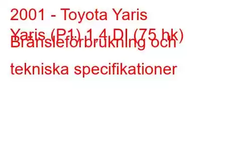 2001 - Toyota Yaris
Yaris (P1) 1,4 DI (75 hk) Bränsleförbrukning och tekniska specifikationer