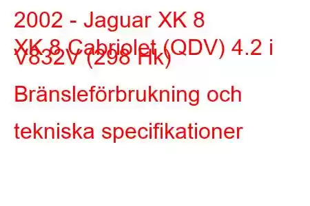 2002 - Jaguar XK 8
XK 8 Cabriolet (QDV) 4.2 i V832V (298 Hk) Bränsleförbrukning och tekniska specifikationer