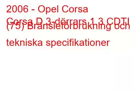 2006 - Opel Corsa
Corsa D 3-dörrars 1.3 CDTI (75) Bränsleförbrukning och tekniska specifikationer