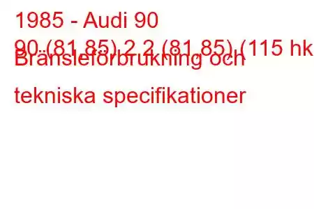 1985 - Audi 90
90 (81,85) 2,2 (81,85) (115 hk) Bränsleförbrukning och tekniska specifikationer