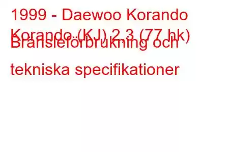 1999 - Daewoo Korando
Korando (KJ) 2,3 (77 hk) Bränsleförbrukning och tekniska specifikationer