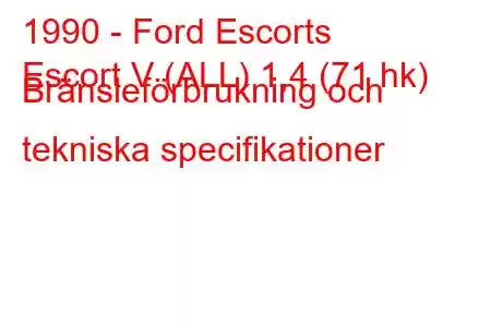 1990 - Ford Escorts
Escort V (ALL) 1,4 (71 hk) Bränsleförbrukning och tekniska specifikationer