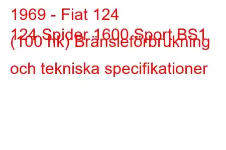 1969 - Fiat 124
124 Spider 1600 Sport BS1 (100 hk) Bränsleförbrukning och tekniska specifikationer