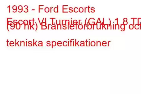 1993 - Ford Escorts
Escort VI Turnier (GAL) 1.8 TD (90 hk) Bränsleförbrukning och tekniska specifikationer