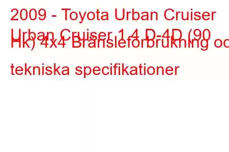 2009 - Toyota Urban Cruiser
Urban Cruiser 1.4 D-4D (90 Hk) 4x4 Bränsleförbrukning och tekniska specifikationer