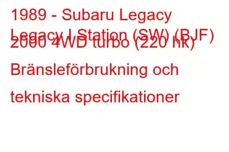 1989 - Subaru Legacy
Legacy I Station (SW) (BJF) 2000 4WD turbo (220 hk) Bränsleförbrukning och tekniska specifikationer