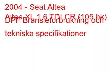 2004 - Seat Altea
Altea XL 1.6 TDI CR (105 hk) DPF Bränsleförbrukning och tekniska specifikationer