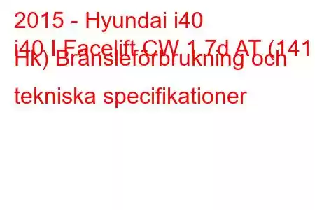 2015 - Hyundai i40
i40 I Facelift CW 1.7d AT (141 Hk) Bränsleförbrukning och tekniska specifikationer