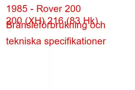 1985 - Rover 200
200 (XH) 216 (83 Hk) Bränsleförbrukning och tekniska specifikationer