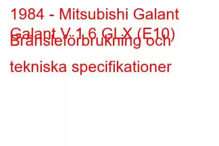 1984 - Mitsubishi Galant
Galant V 1.6 GLX (E10) Bränsleförbrukning och tekniska specifikationer