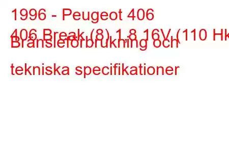 1996 - Peugeot 406
406 Break (8) 1,8 16V (110 Hk) Bränsleförbrukning och tekniska specifikationer